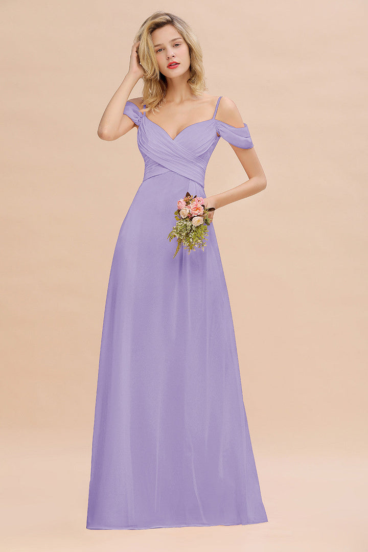 Koscy Off-the-Shoulder Sweetheart Ruched Long Bridesmaid Dress Online