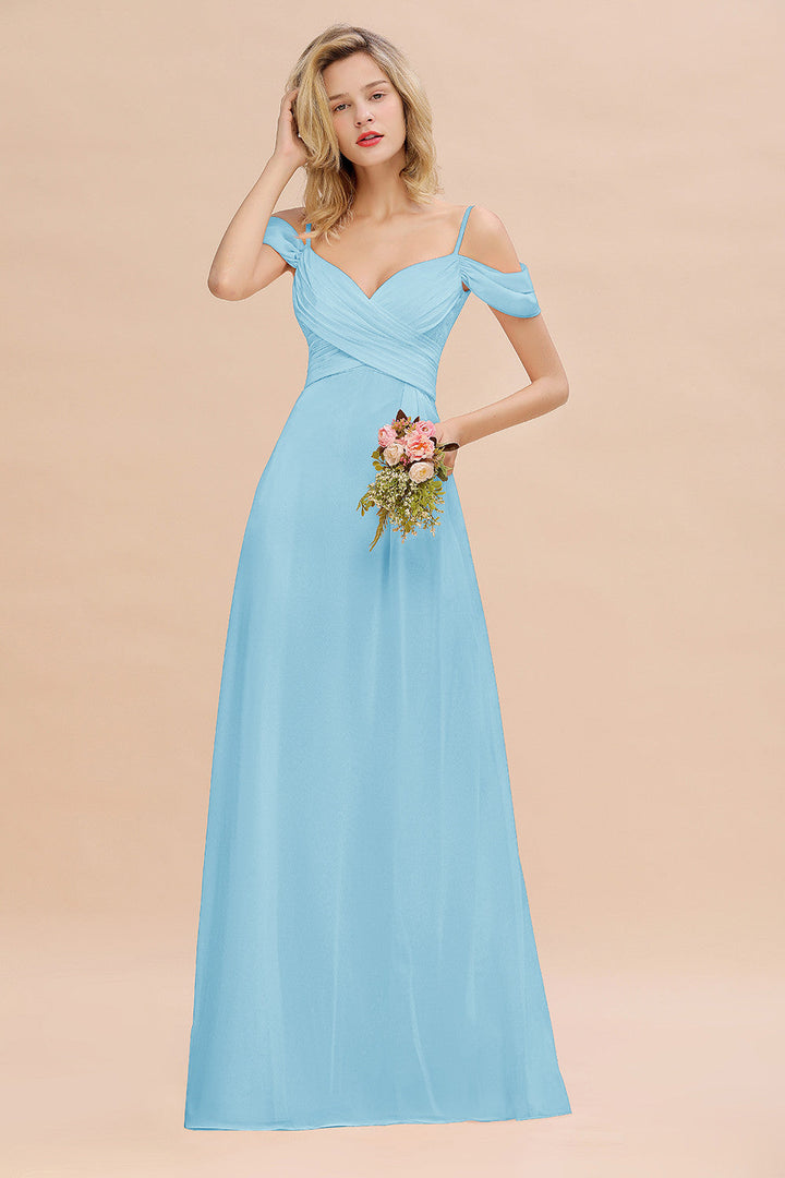 Koscy Off-the-Shoulder Sweetheart Ruched Long Bridesmaid Dress Online