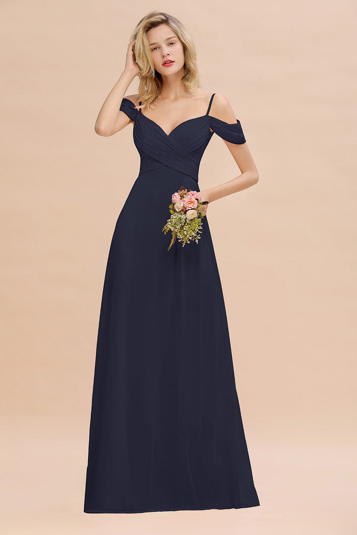 Koscy Off-the-Shoulder Sweetheart Ruched Long Bridesmaid Dress Online