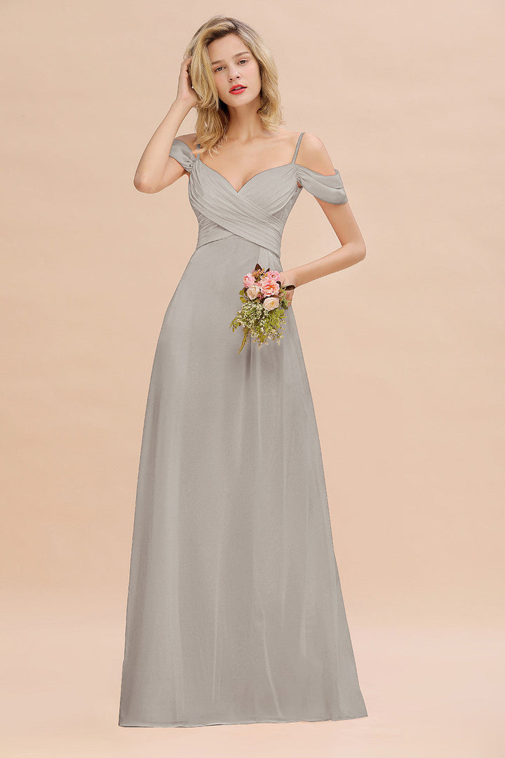 Koscy Off-the-Shoulder Sweetheart Ruched Long Bridesmaid Dress Online