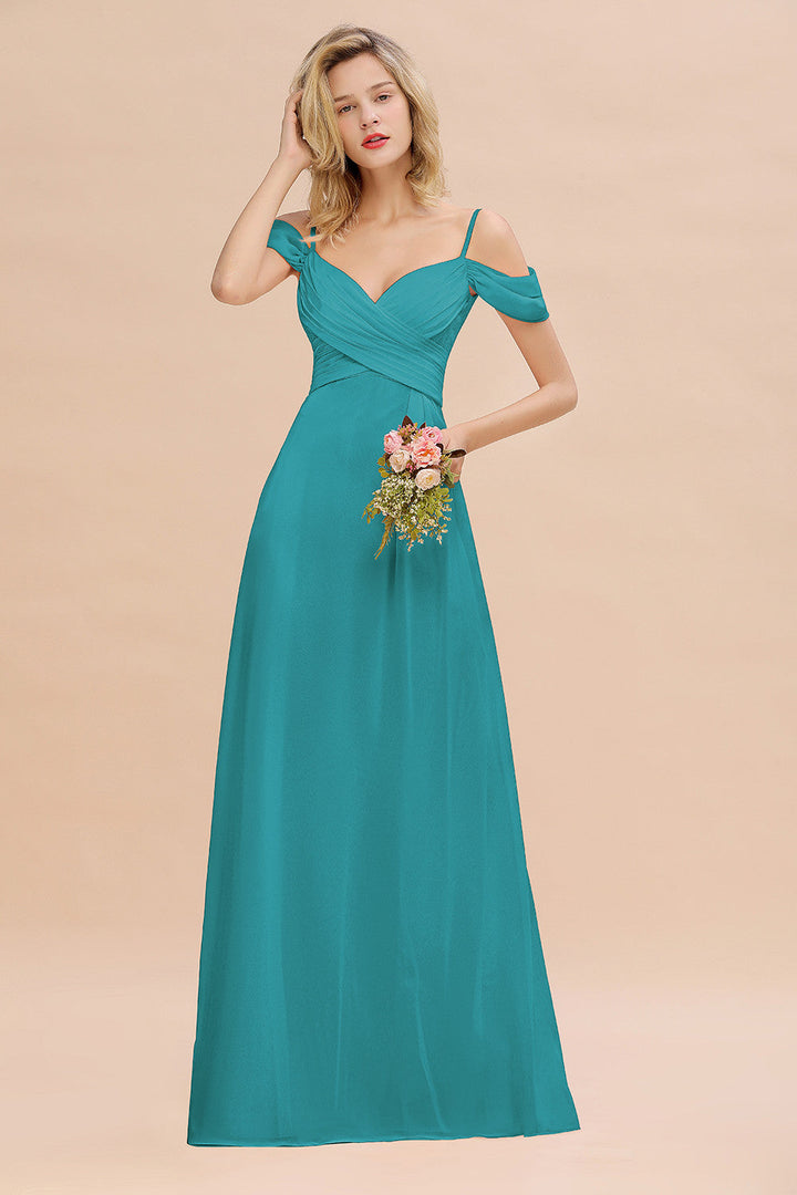 Koscy Off-the-Shoulder Sweetheart Ruched Long Bridesmaid Dress Online