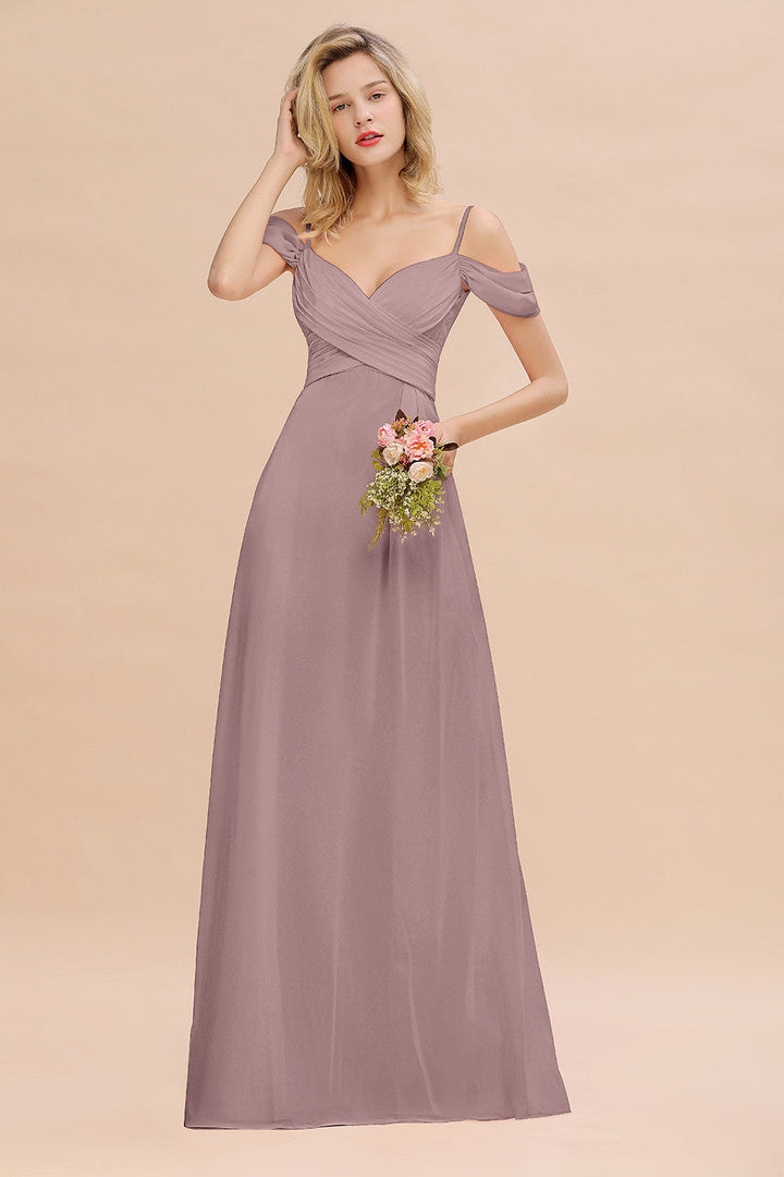 Koscy Off-the-Shoulder Sweetheart Ruched Long Bridesmaid Dress Online