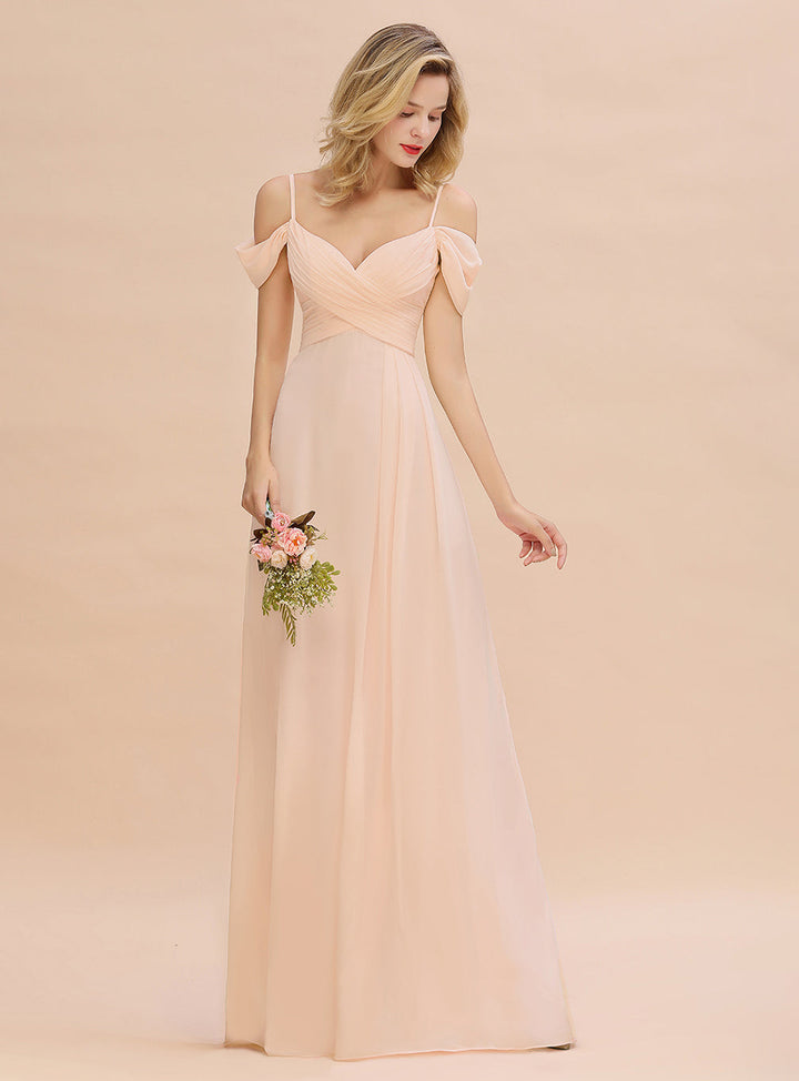 A-line Off-the-Shoulder Sweetheart Ruched Chiffon Floor-Length Dress-koscy