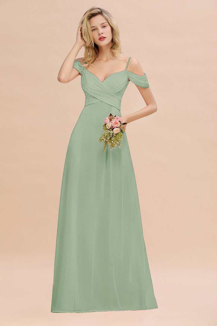 Koscy Off-the-Shoulder Sweetheart Ruched Long Bridesmaid Dress Online