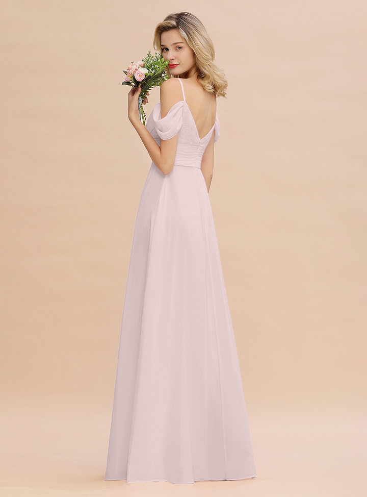 A-line Off-the-Shoulder Sweetheart Ruched Chiffon Floor-Length Dress-koscy