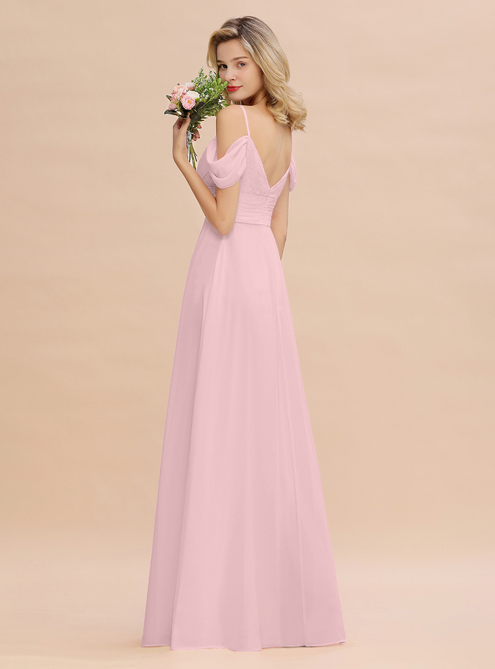 A-line Off-the-Shoulder Sweetheart Ruched Chiffon Floor-Length Dress-koscy