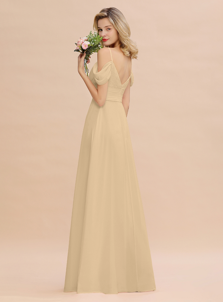 A-line Off-the-Shoulder Sweetheart Ruched Chiffon Floor-Length Dress-koscy