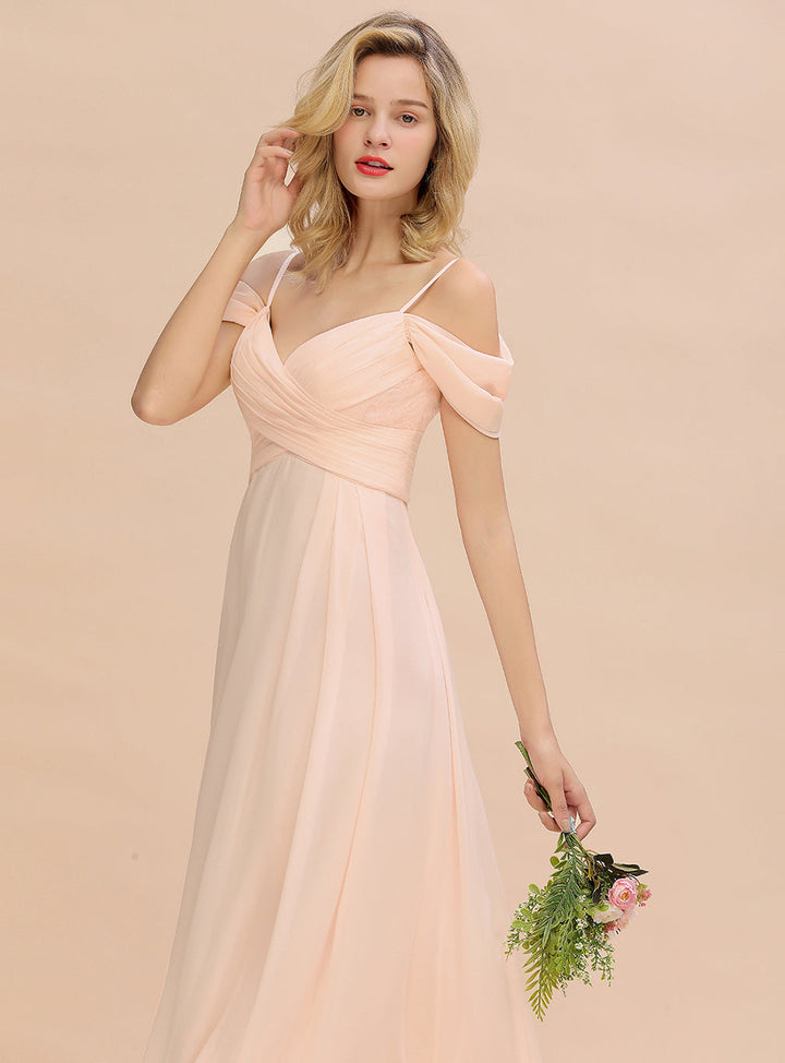 A-line Off-the-Shoulder Sweetheart Ruched Chiffon Floor-Length Dress-koscy