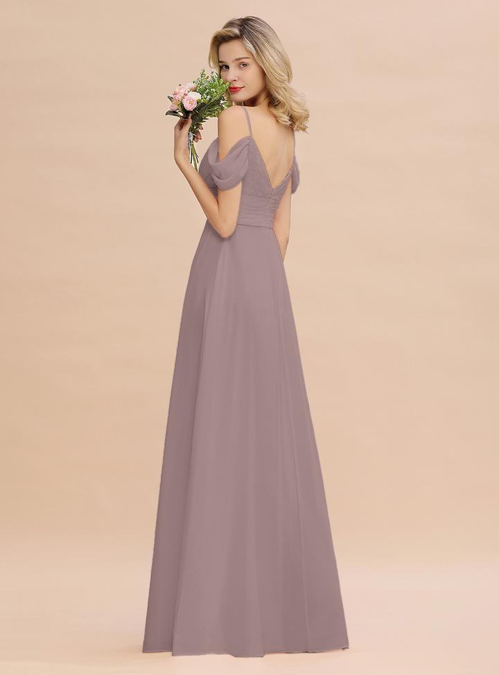 A-line Off-the-Shoulder Sweetheart Ruched Chiffon Floor-Length Dress-koscy