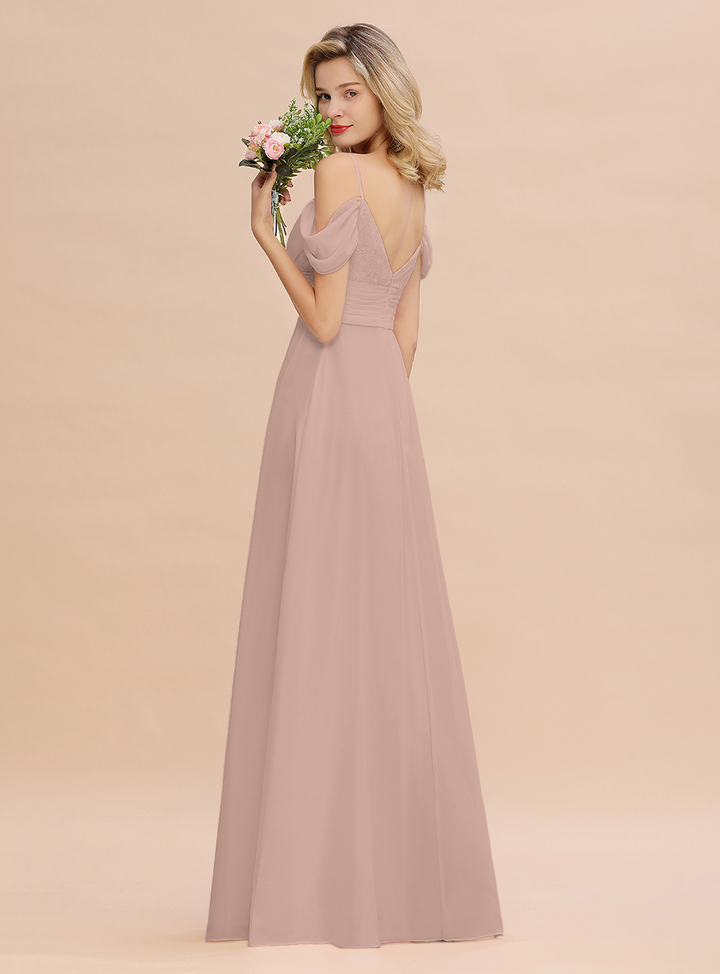 A-line Off-the-Shoulder Sweetheart Ruched Chiffon Floor-Length Dress-koscy