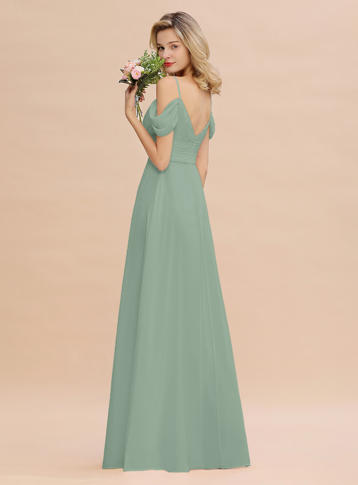 A-line Off-the-Shoulder Sweetheart Ruched Chiffon Floor-Length Dress-koscy