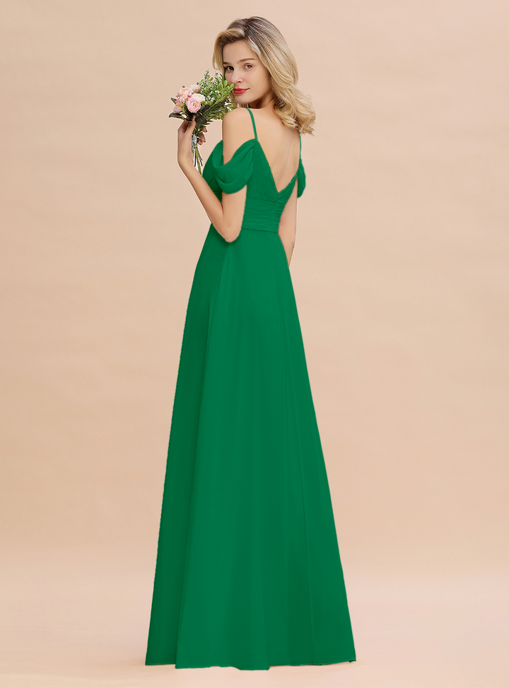 A-line Off-the-Shoulder Sweetheart Ruched Chiffon Floor-Length Dress-koscy