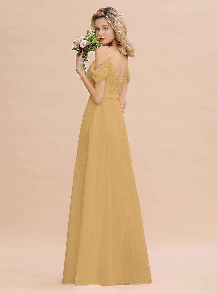 A-line Off-the-Shoulder Sweetheart Ruched Chiffon Floor-Length Dress-koscy