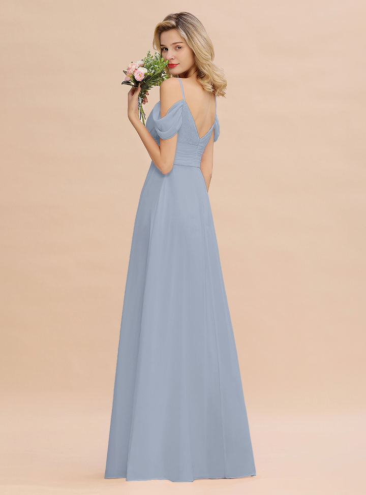 A-line Off-the-Shoulder Sweetheart Ruched Chiffon Floor-Length Dress-koscy