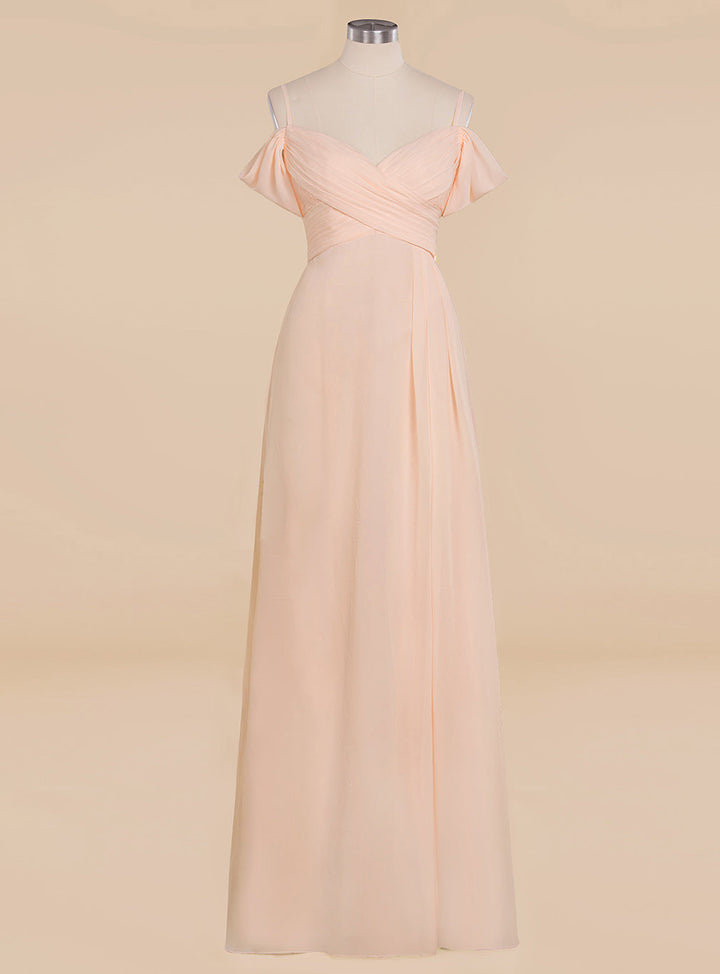 A-line Off-the-Shoulder Sweetheart Ruched Chiffon Floor-Length Dress-koscy