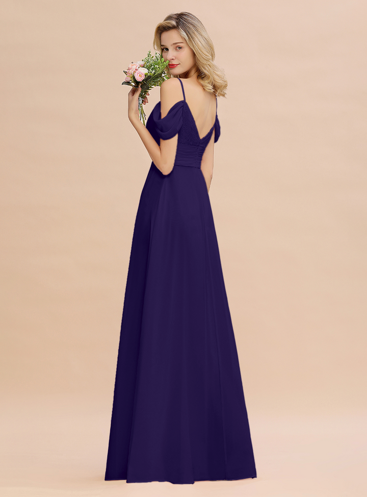 A-line Off-the-Shoulder Sweetheart Ruched Chiffon Floor-Length Dress-koscy