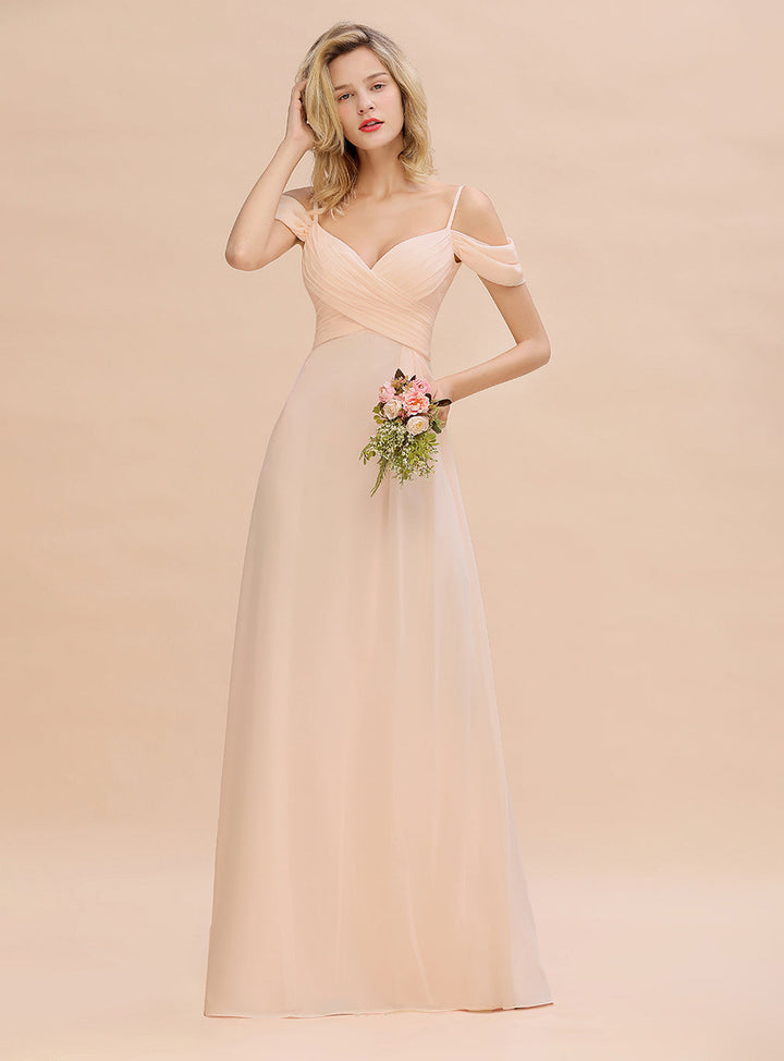 A-line Off-the-Shoulder Sweetheart Ruched Chiffon Floor-Length Dress-koscy