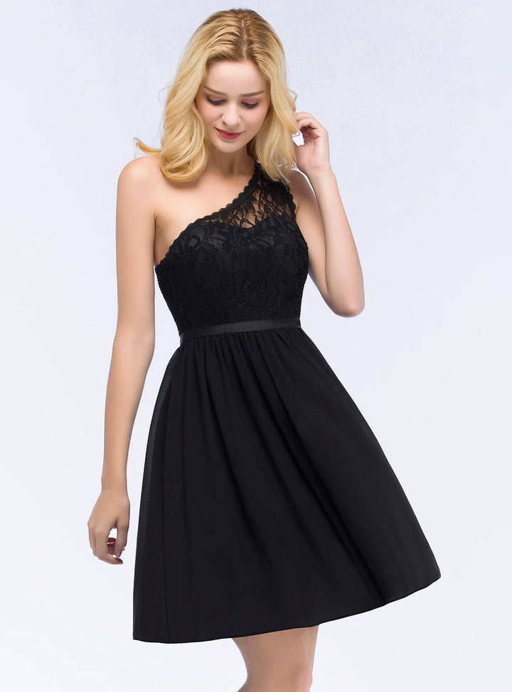 Koscy Lovely Lace Black One-shoulder Short Junior Bridesmaid Dresses Online