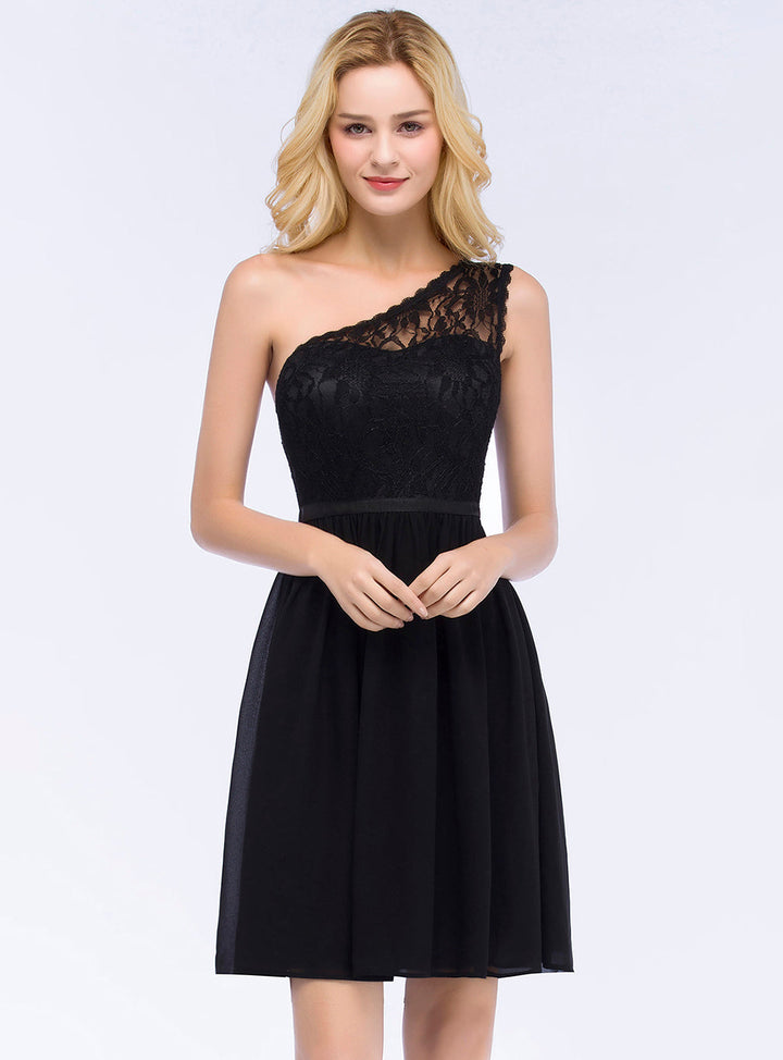 Koscy Lovely Lace Black One-shoulder Short Junior Bridesmaid Dresses Online