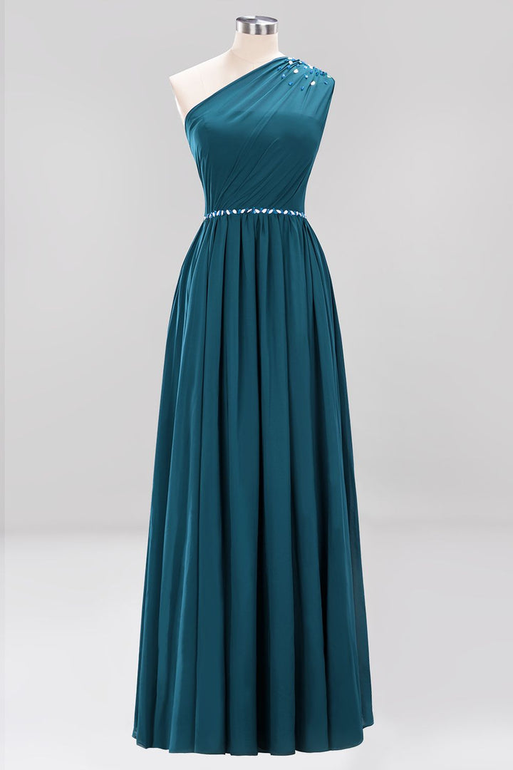 Koscy Modest One-shoulder Royal Blue Affordable Bridesmaid Dress with Beadings