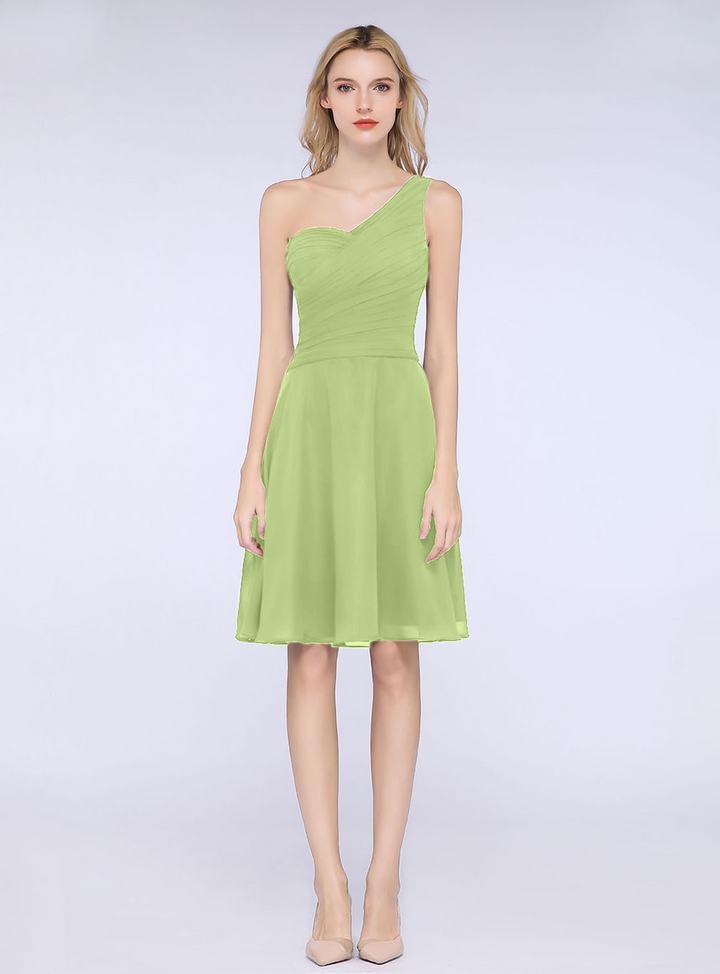 A-line One Shoulder Ruched Chiffon Knee-Length Dress-koscy