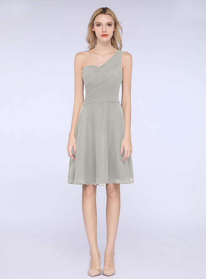 A-line One Shoulder Ruched Chiffon Knee-Length Dress-koscy