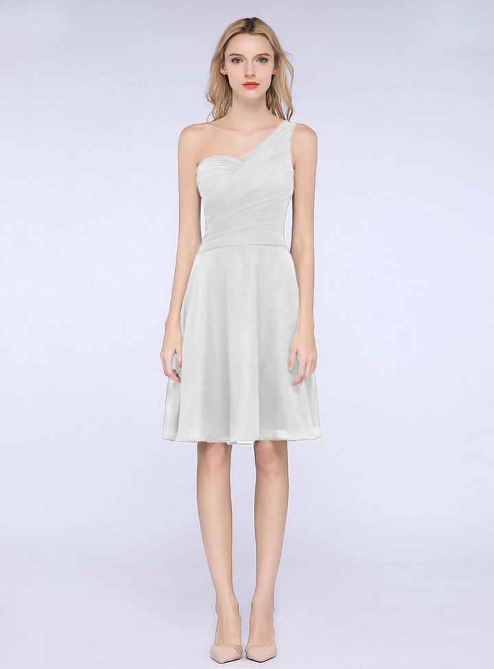 A-line One Shoulder Ruched Chiffon Knee-Length Dress-koscy