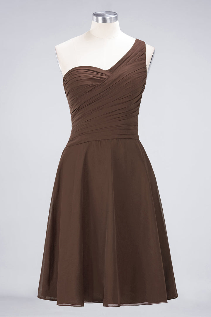 Koscy Chic One-Shoulder Short Burgundy Affordable Bridesmaid Dress with Ruffle