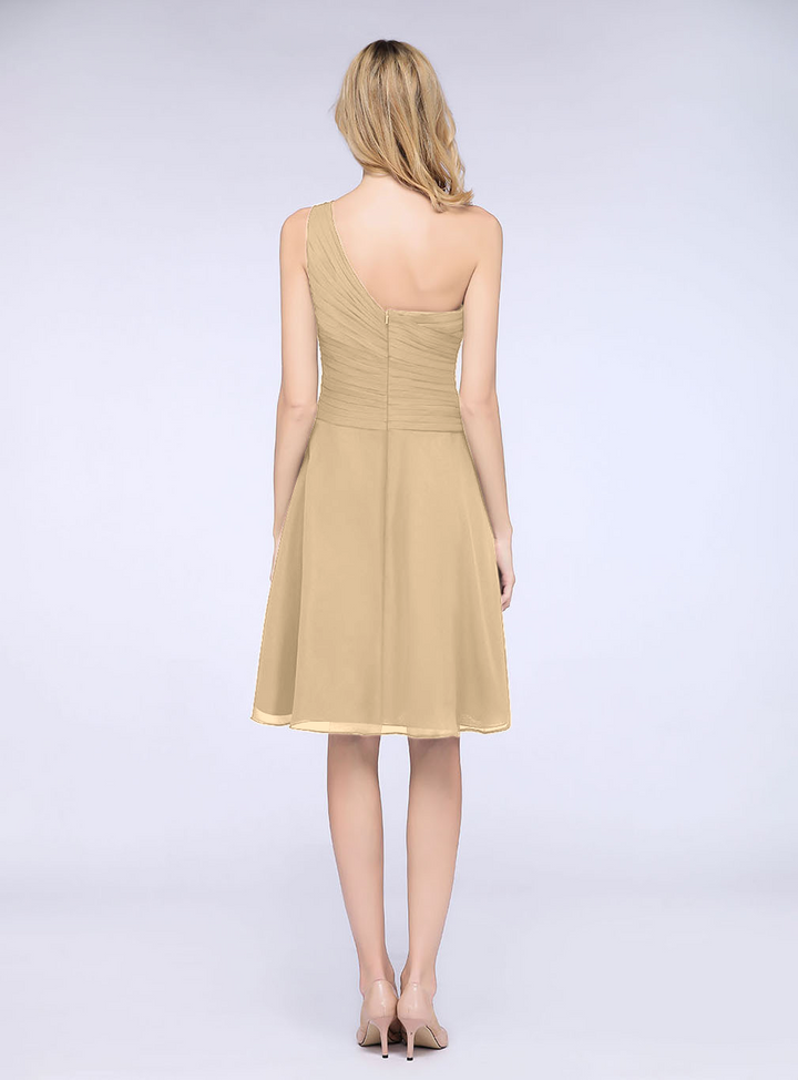 A-line One Shoulder Ruched Chiffon Knee-Length Dress-koscy