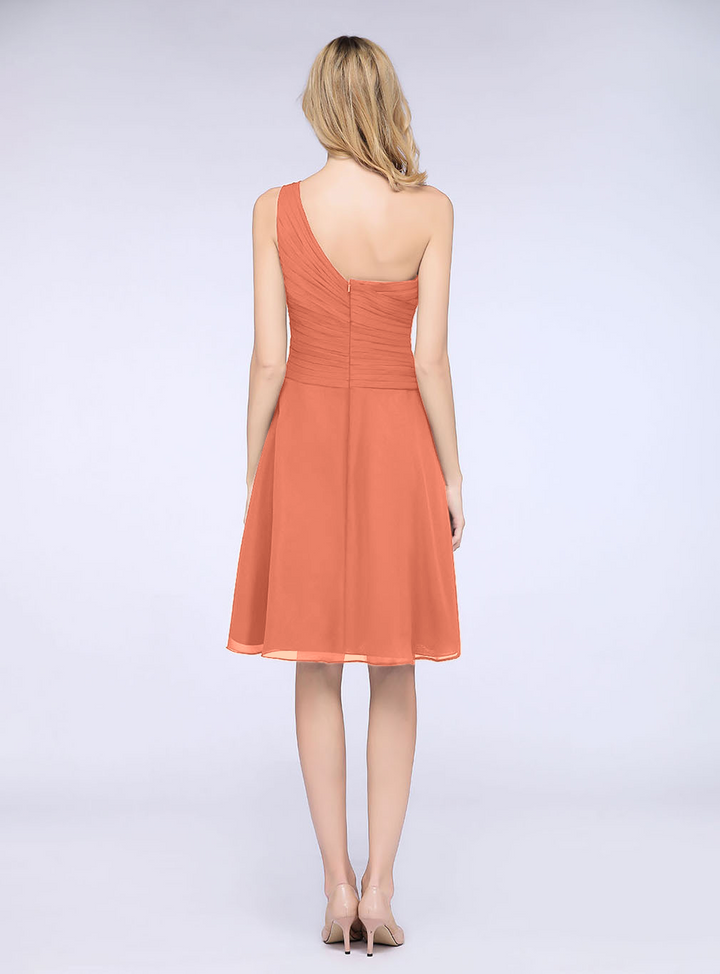 A-line One Shoulder Ruched Chiffon Knee-Length Dress-koscy