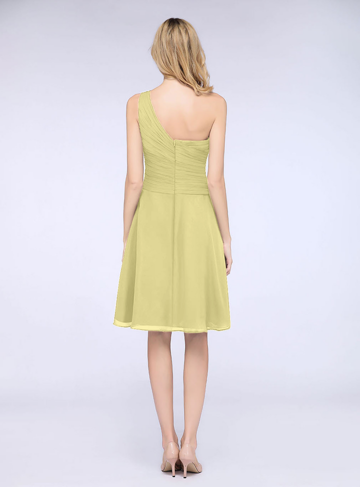 A-line One Shoulder Ruched Chiffon Knee-Length Dress-koscy