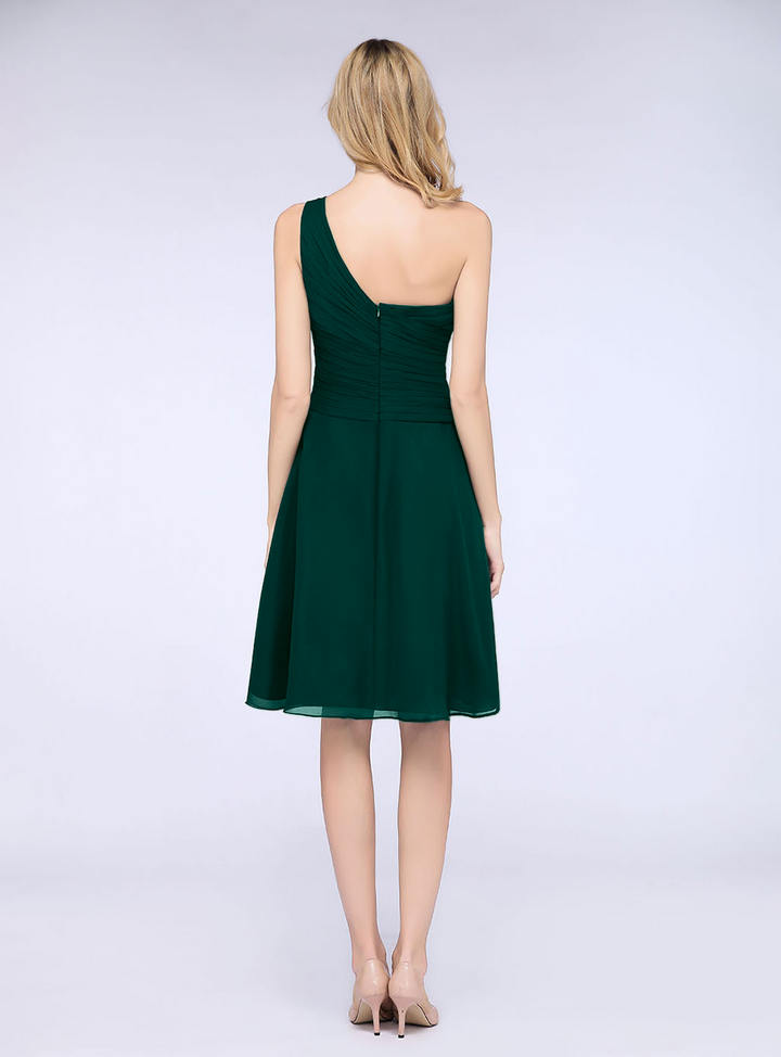 A-line One Shoulder Ruched Chiffon Knee-Length Dress-koscy