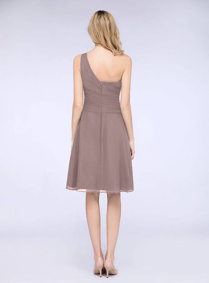 A-line One Shoulder Ruched Chiffon Knee-Length Dress-koscy