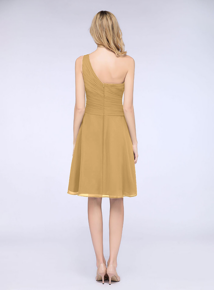 A-line One Shoulder Ruched Chiffon Knee-Length Dress-koscy