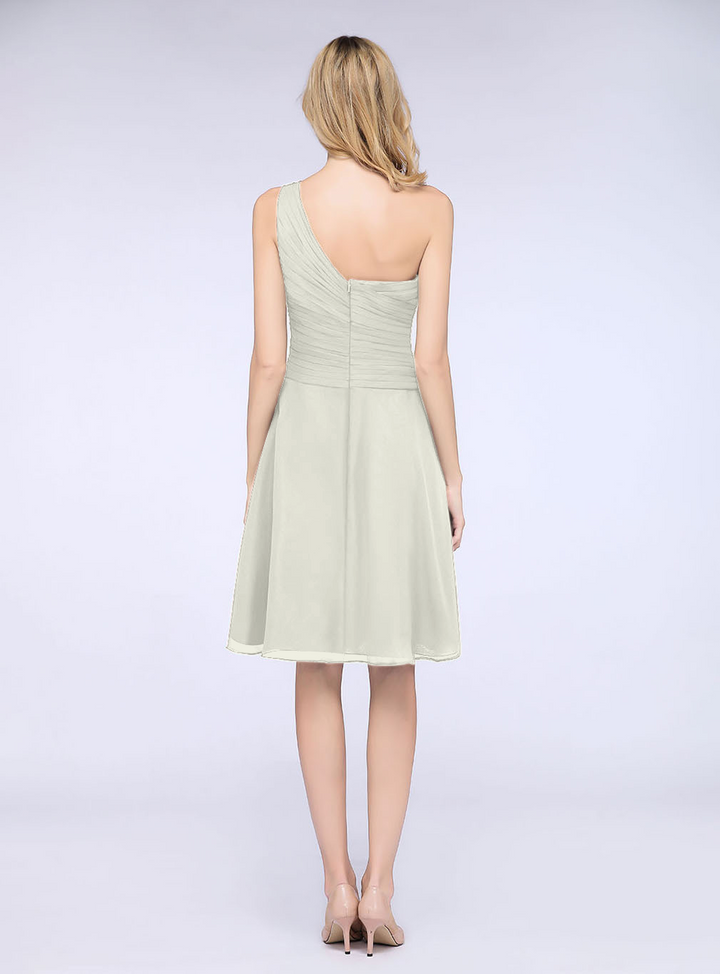 A-line One Shoulder Ruched Chiffon Knee-Length Dress-koscy