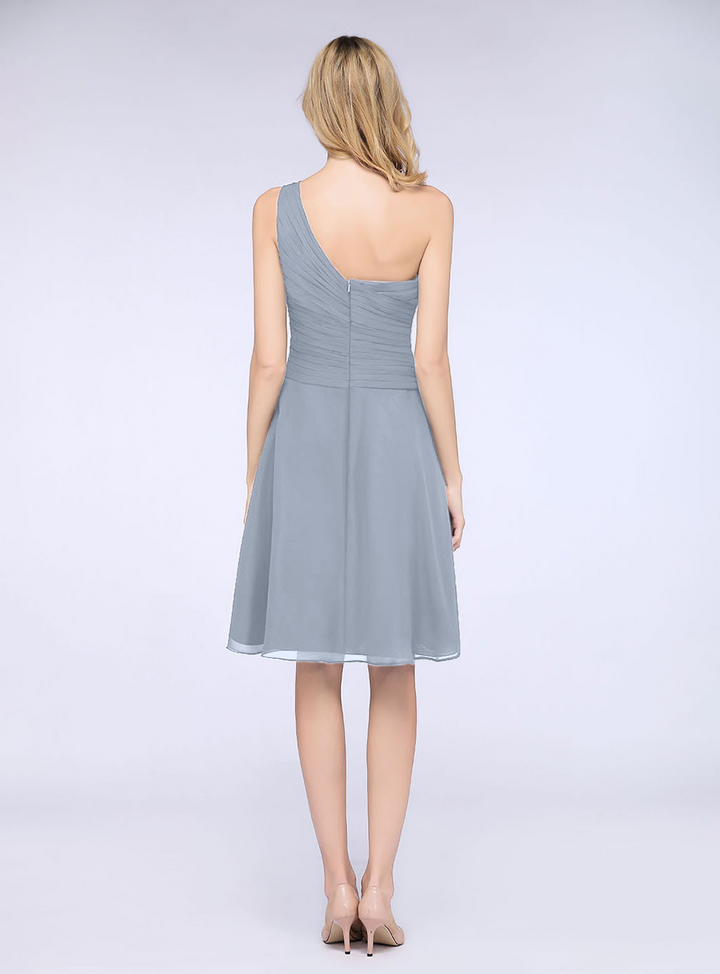 A-line One Shoulder Ruched Chiffon Knee-Length Dress-koscy