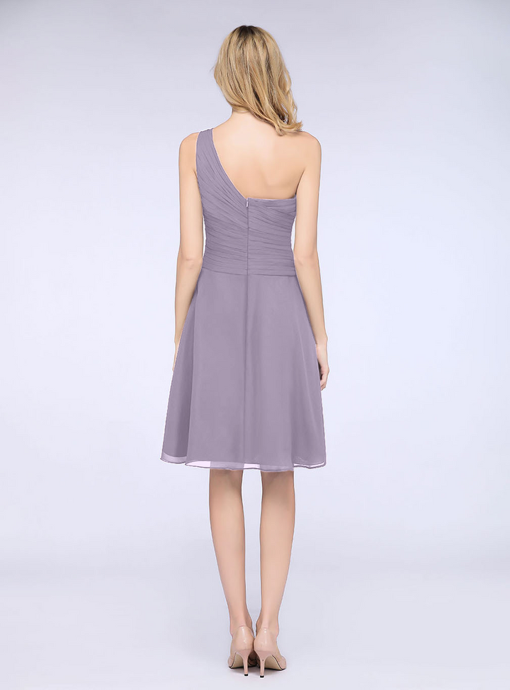 A-line One Shoulder Ruched Chiffon Knee-Length Dress-koscy