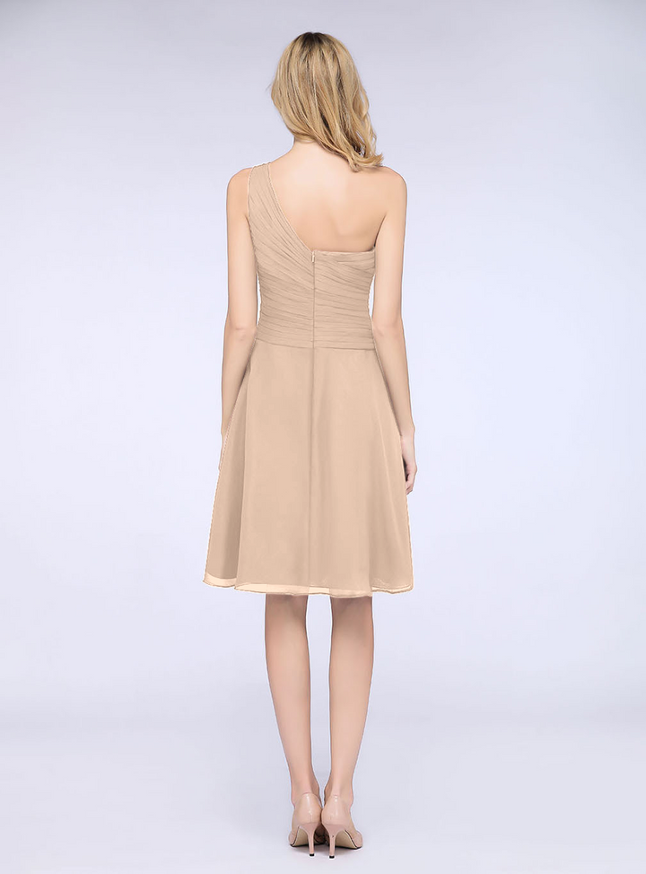 A-line One Shoulder Ruched Chiffon Knee-Length Dress-koscy