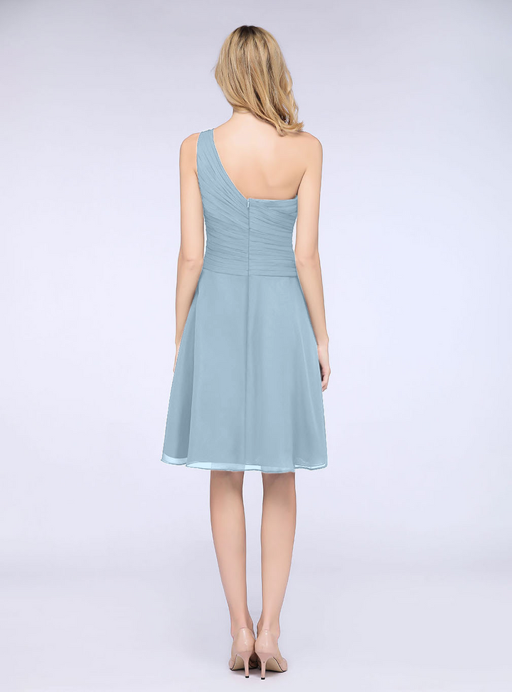 A-line One Shoulder Ruched Chiffon Knee-Length Dress-koscy