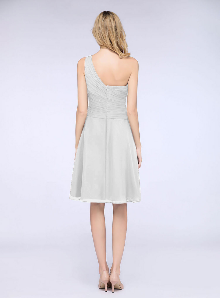 A-line One Shoulder Ruched Chiffon Knee-Length Dress-koscy