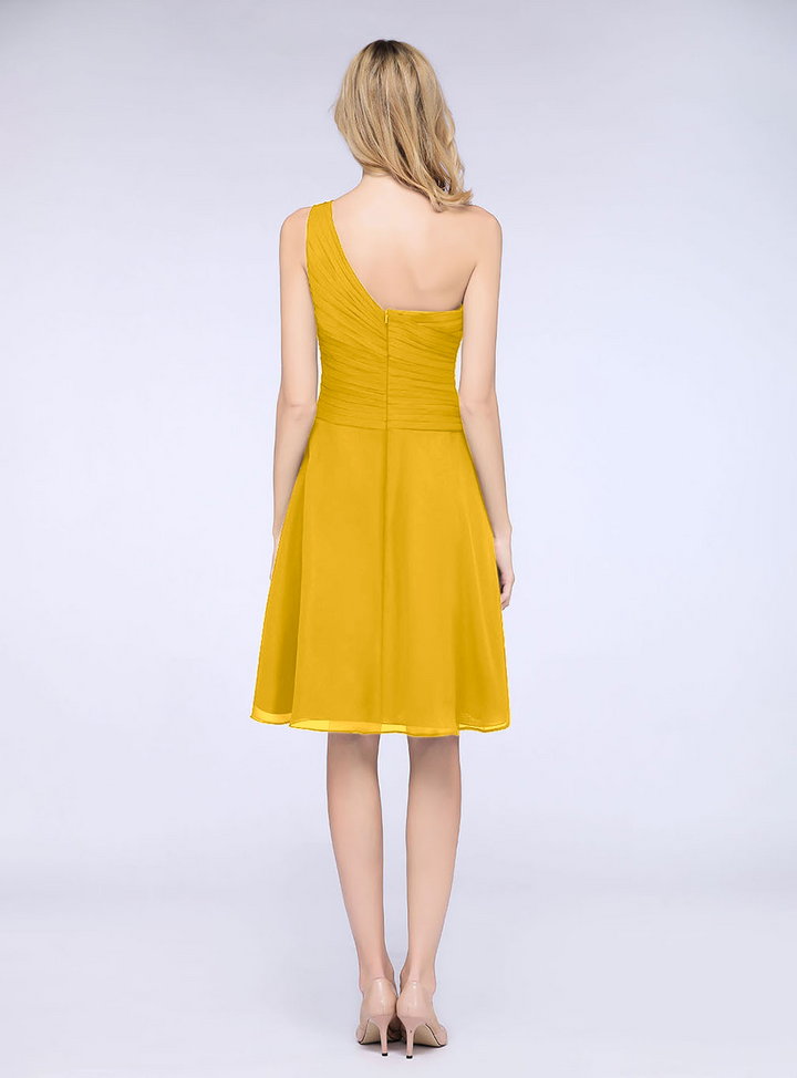 A-line One Shoulder Ruched Chiffon Knee-Length Dress-koscy