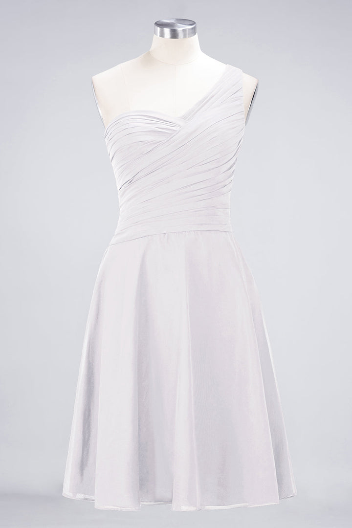 A-line One Shoulder Ruched Chiffon Knee-Length Dress-koscy