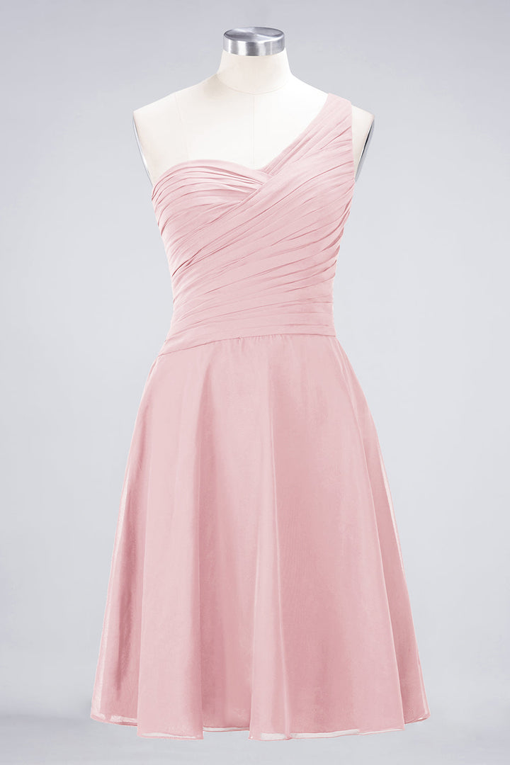 A-line One Shoulder Ruched Chiffon Knee-Length Dress-koscy