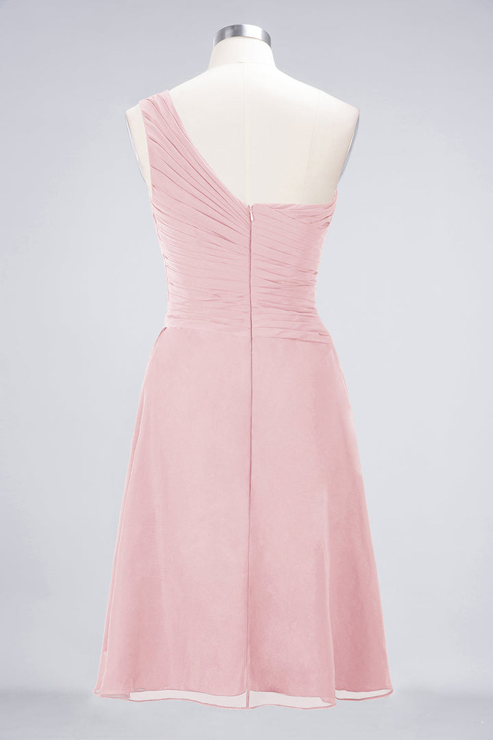 A-line One Shoulder Ruched Chiffon Knee-Length Dress-koscy