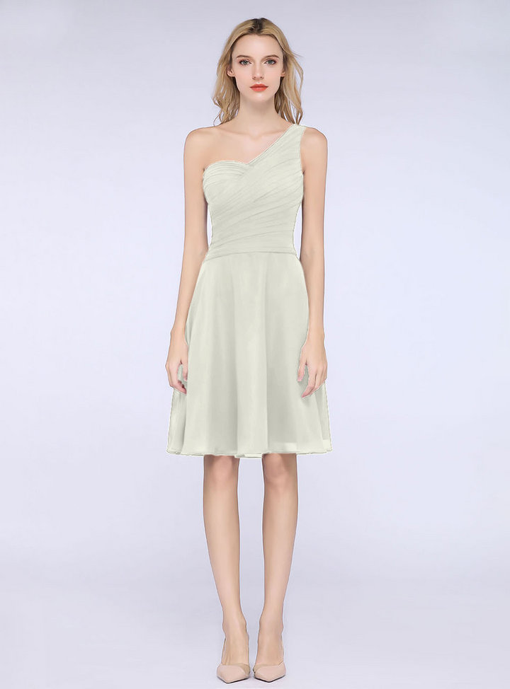 A-line One Shoulder Ruched Chiffon Knee-Length Dress-koscy