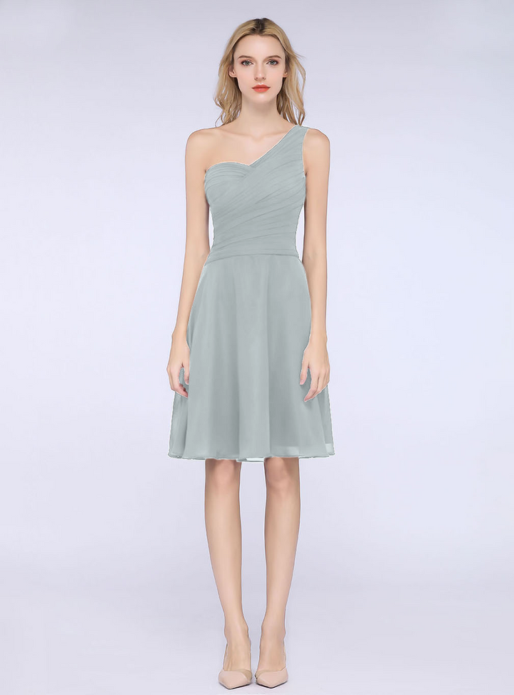 A-line One Shoulder Ruched Chiffon Knee-Length Dress-koscy