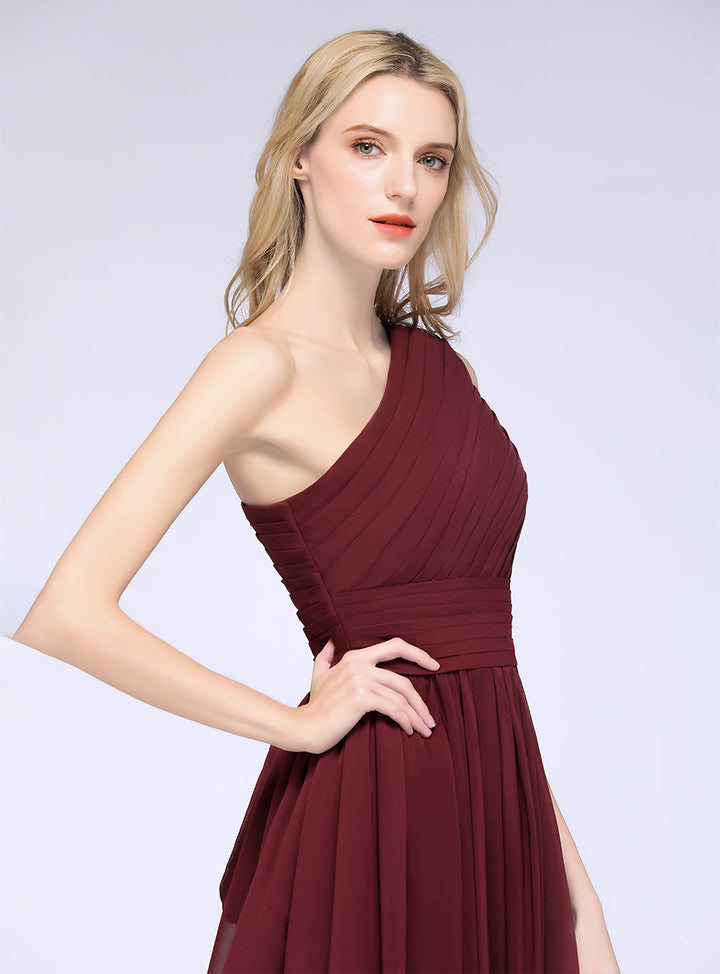 A-line One Shoulder Ruffle Chiffon Knee-Length Dress-koscy