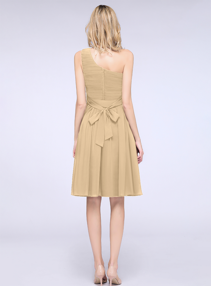 A-line One Shoulder Ruffle Chiffon Knee-Length Dress-koscy