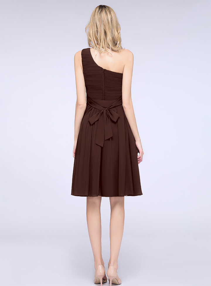 A-line One Shoulder Ruffle Chiffon Knee-Length Dress-koscy