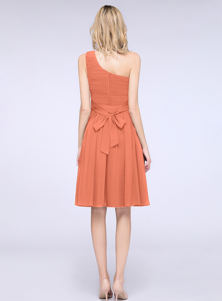 A-line One Shoulder Ruffle Chiffon Knee-Length Dress-koscy